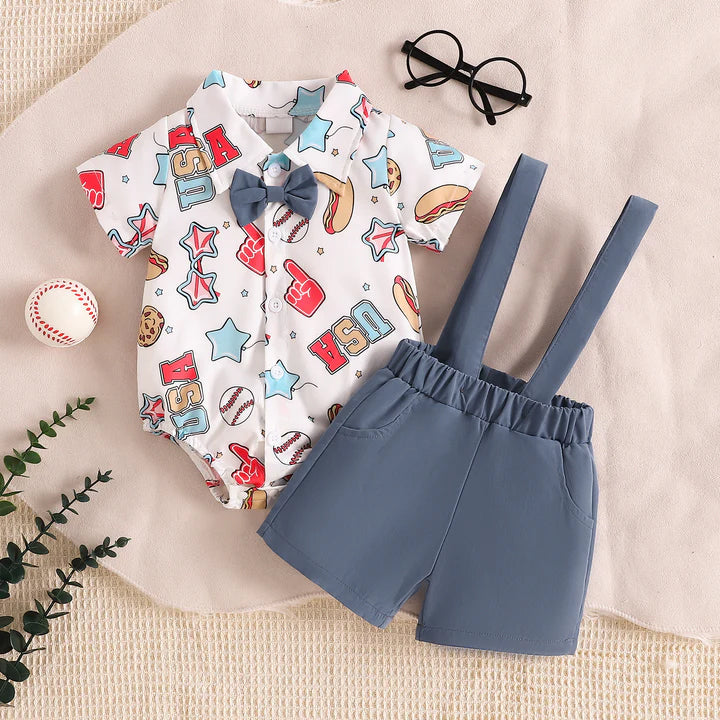 3PCS Independence Day Printed Short Sleeve Baby Set