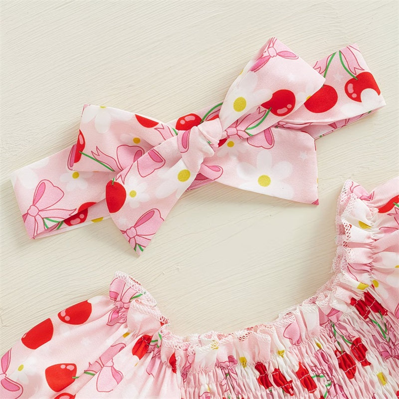 2PCS Lovely Cherry Printed Short Sleeve Baby Romper