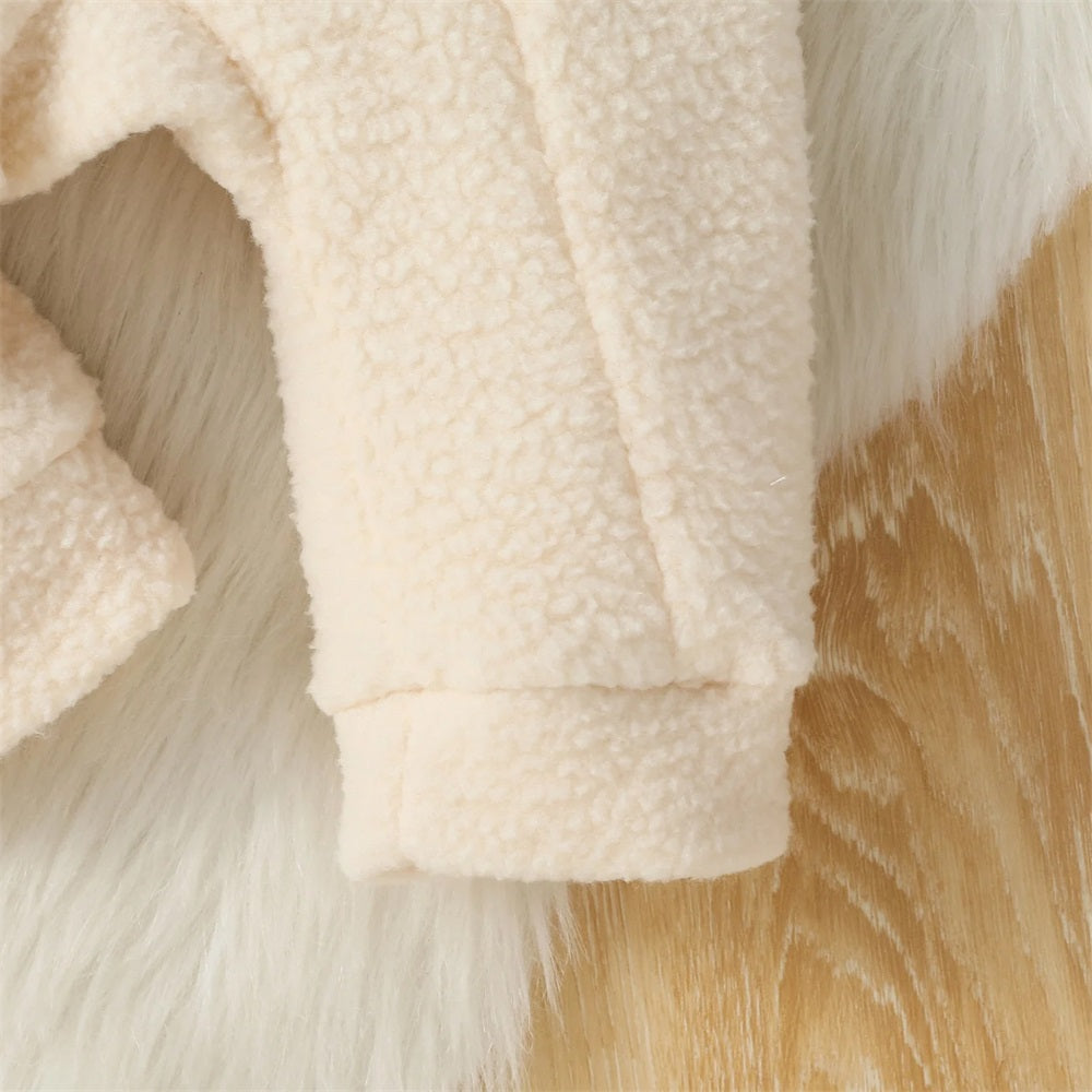 Comfy Solid Color Fleece Long Sleeve Baby Hooded Jumpsuit