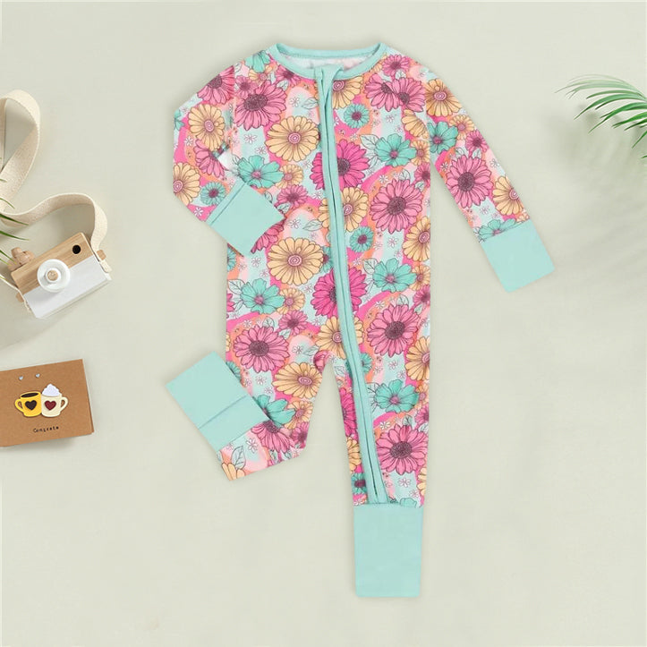 Grace Floral Printed Zipper Bamboo Viscose Baby Jumpsuit