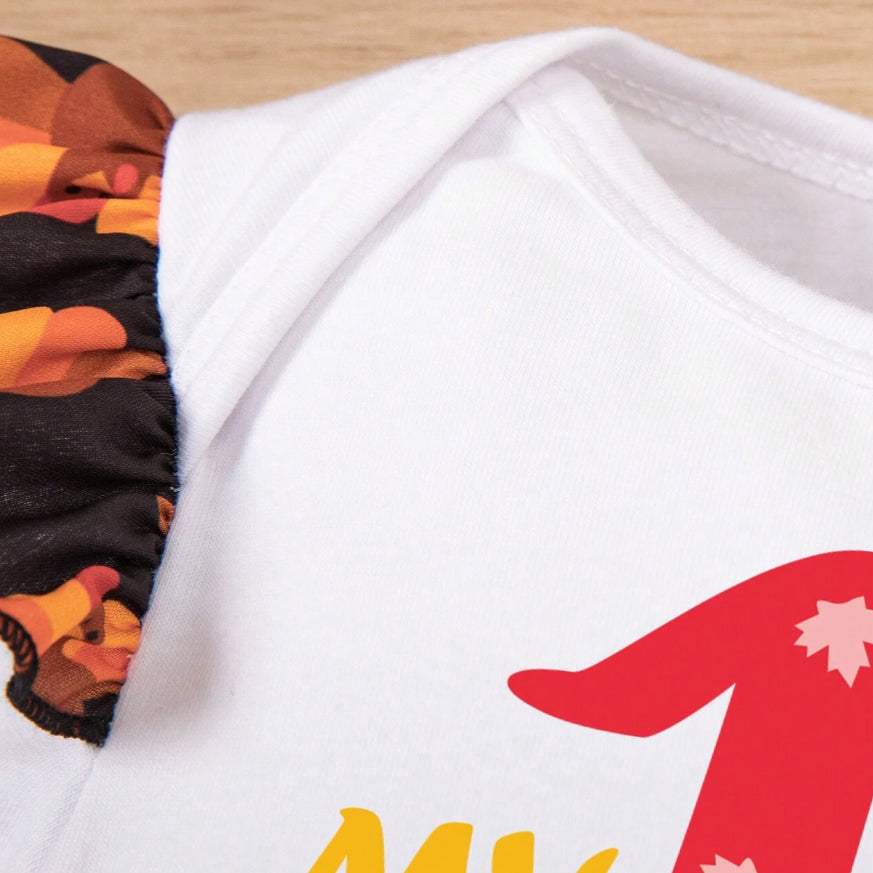 3PCS My 1st Thanksgiving Letter Turkey Printed Baby Skirt Set