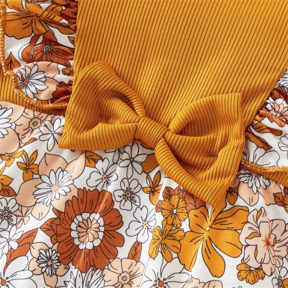 Vintage French Floral Print Long Sleeve Baby Jumpsuit