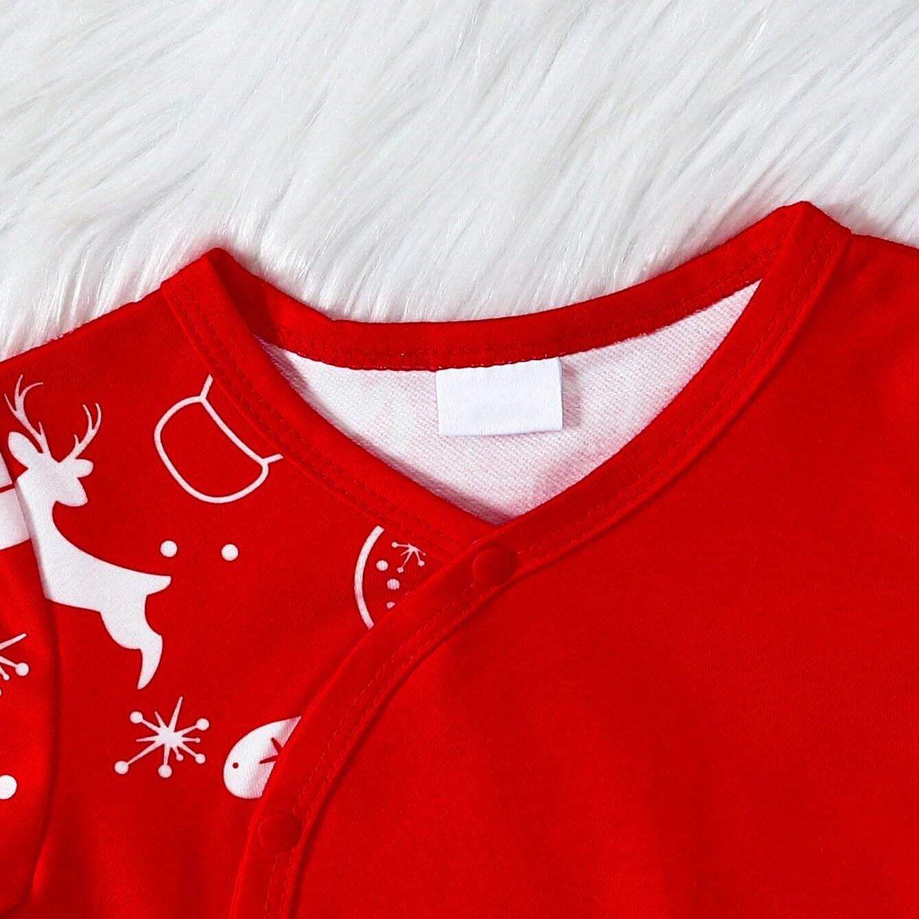 2PCS Christmas Elk Print Long Sleeve Baby Jumpsuit