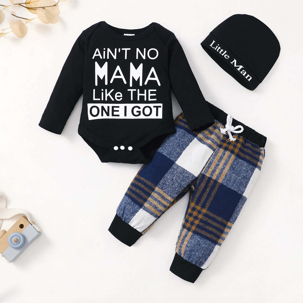 3PCS Chic Ain't No Mama Letter Plaid Print Baby Set