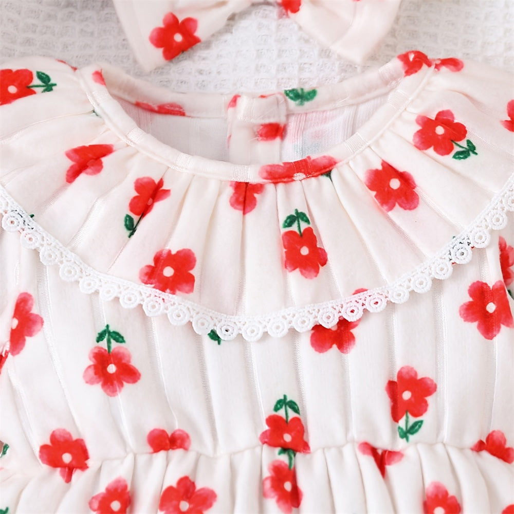 2PCS Cheerful Floral Printed Long Sleeve Baby Romper