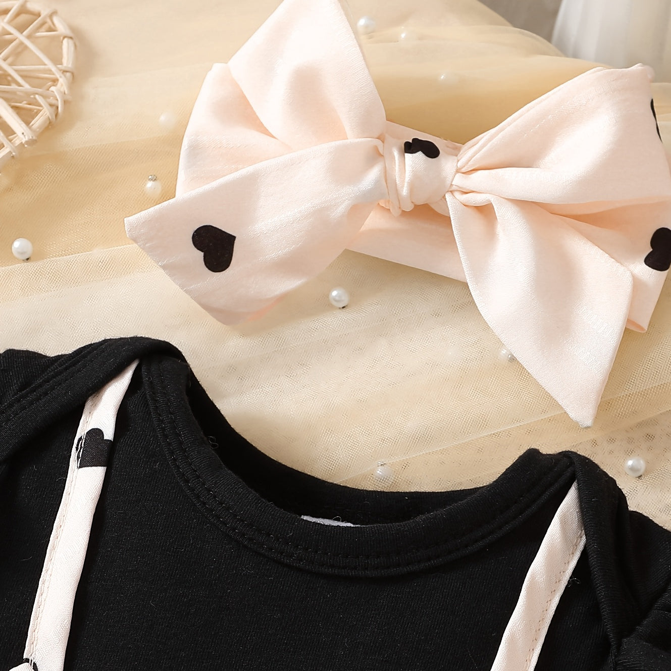 2PCS Chic Color Blocking Heart Print Short Sleeve Baby Jumpsuit