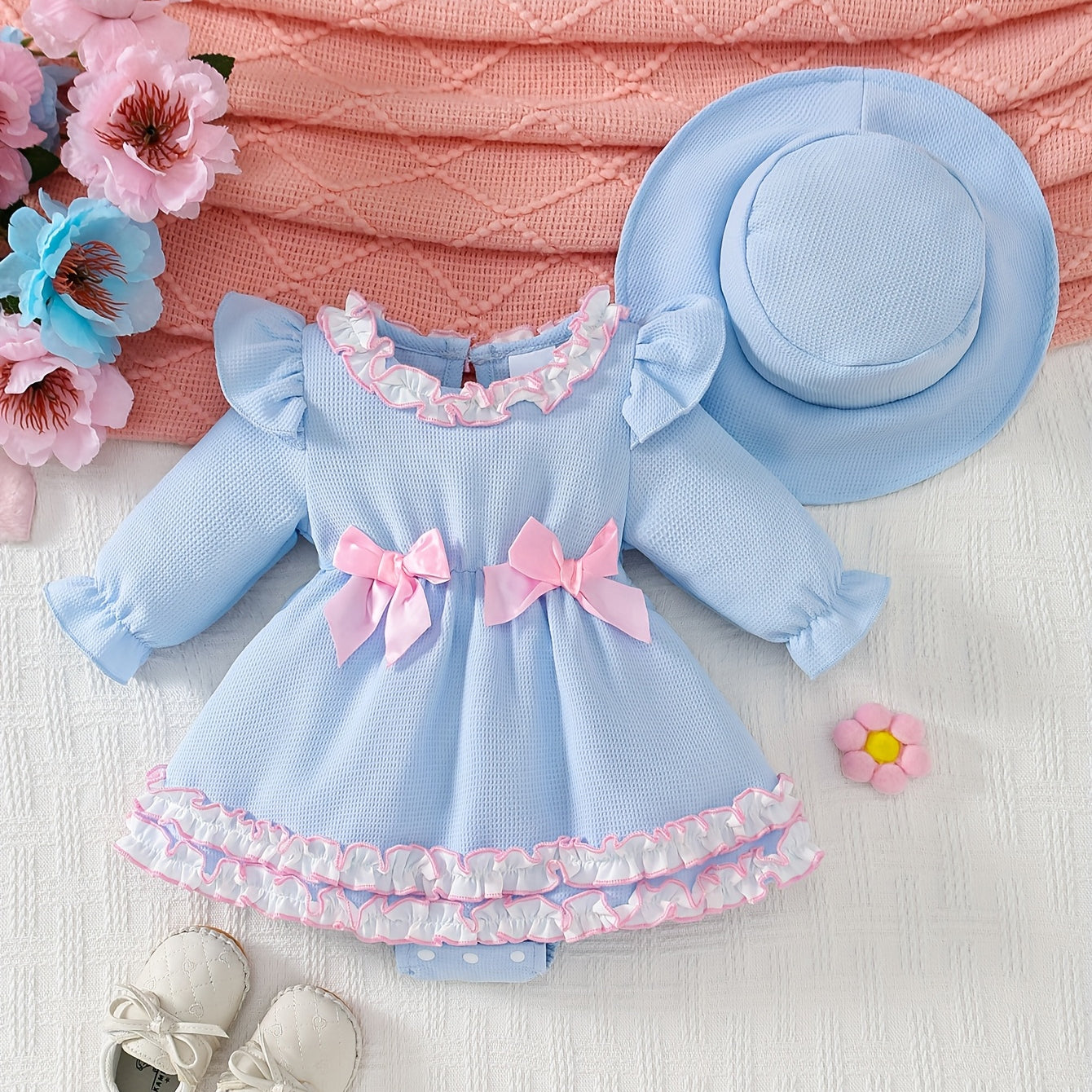 2PCS Grace Color Blocking Long Sleeve Baby Romper