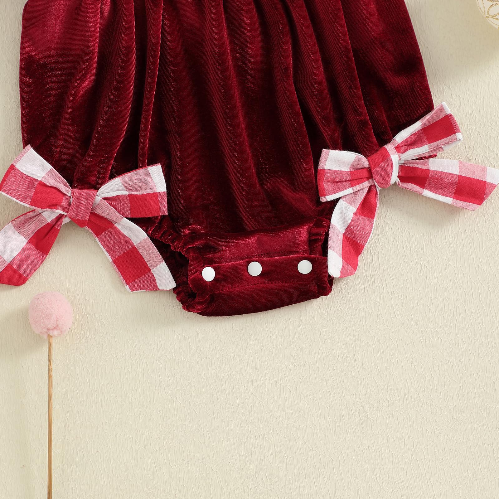 2PCS Christmas Plaid Printed Solid Color Velvet Baby Romper