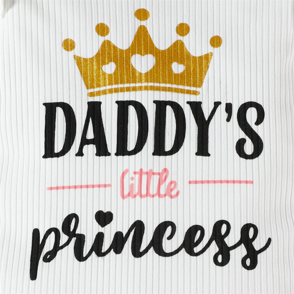 3PCS Daddy's Little Girl Letter Heart Print Long Sleeve Baby Set