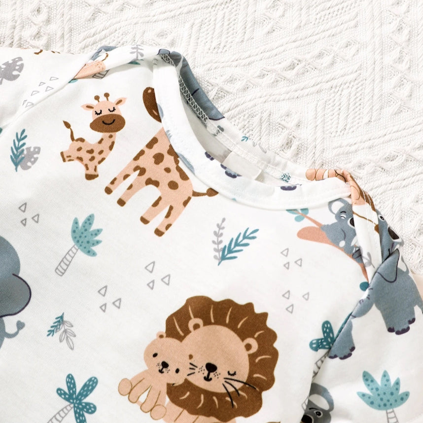2PCS Cute Animal Printed Baby Overalls Set