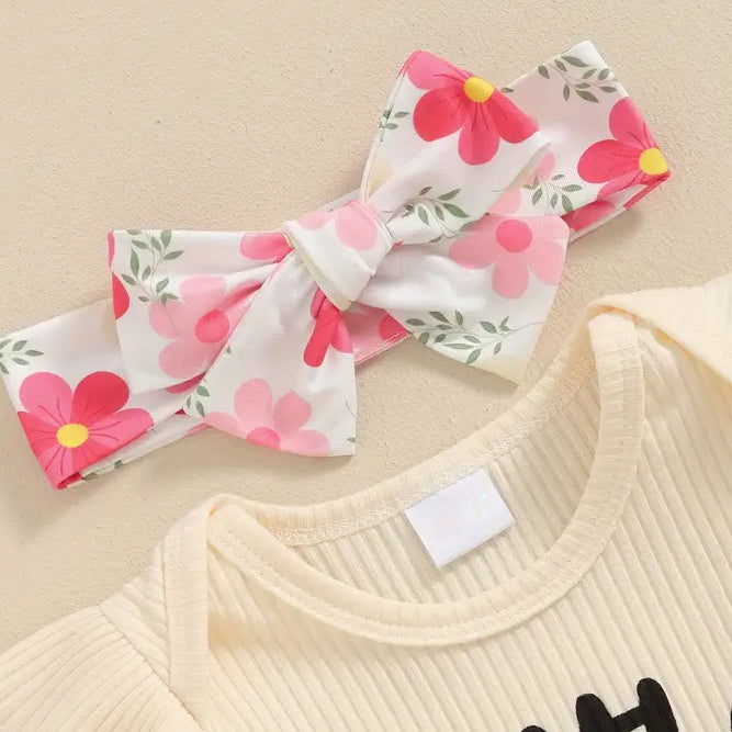 3PCS Little Sister Letter Floral Printed Baby Set