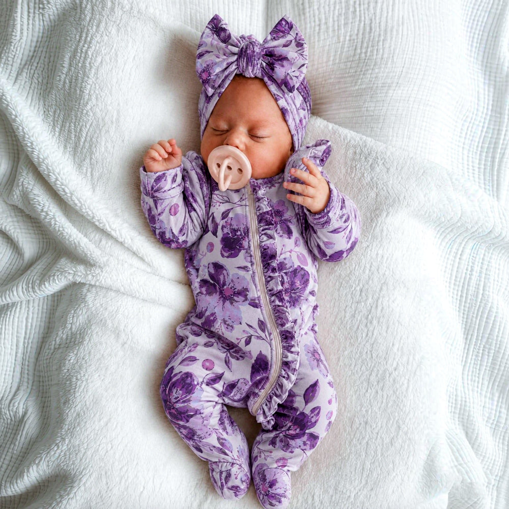 2PCS Timeless Floral Printed Zipper Long Sleeve Baby Jumpsuit