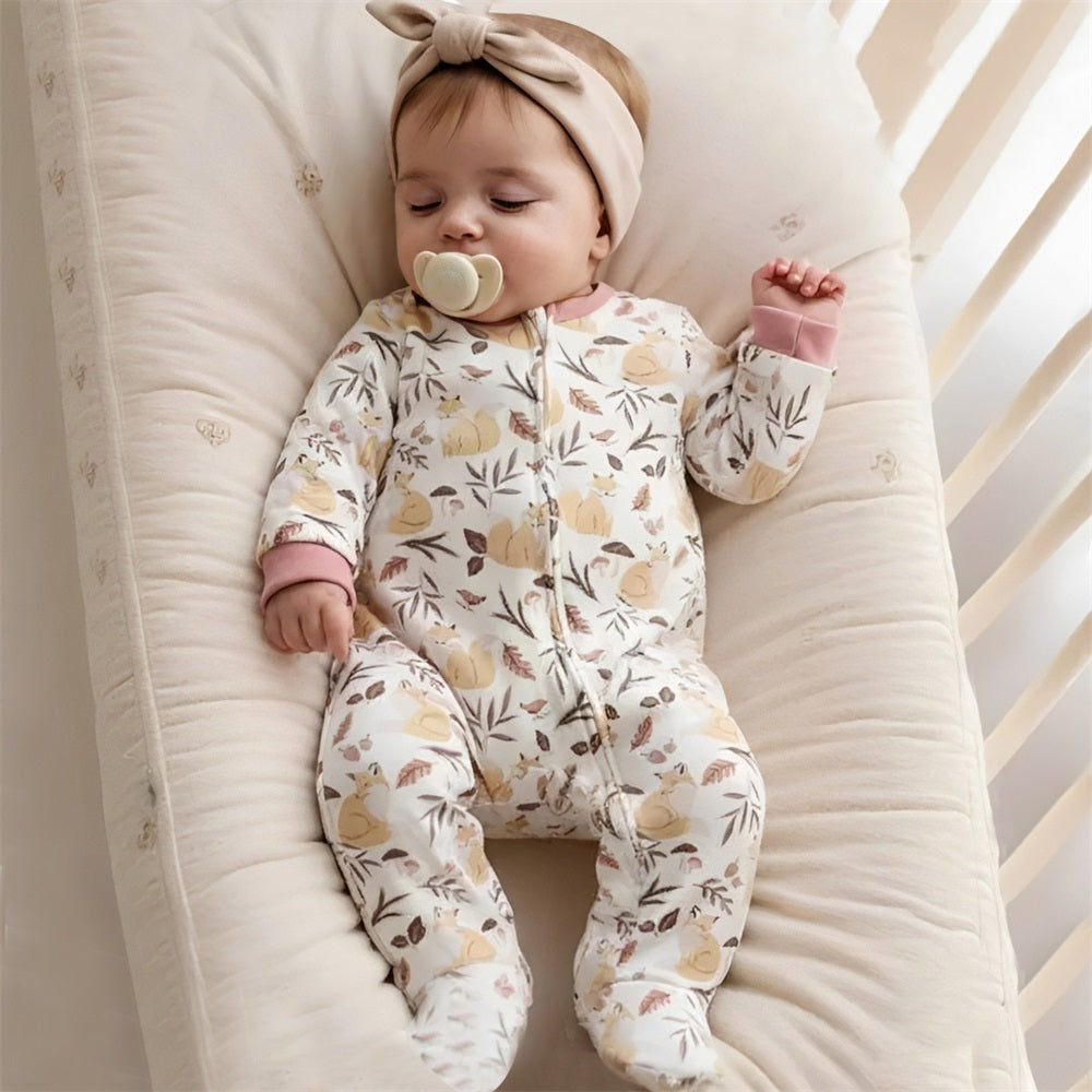 Adorable Fox Print Long Sleeve Baby Jumpsuit