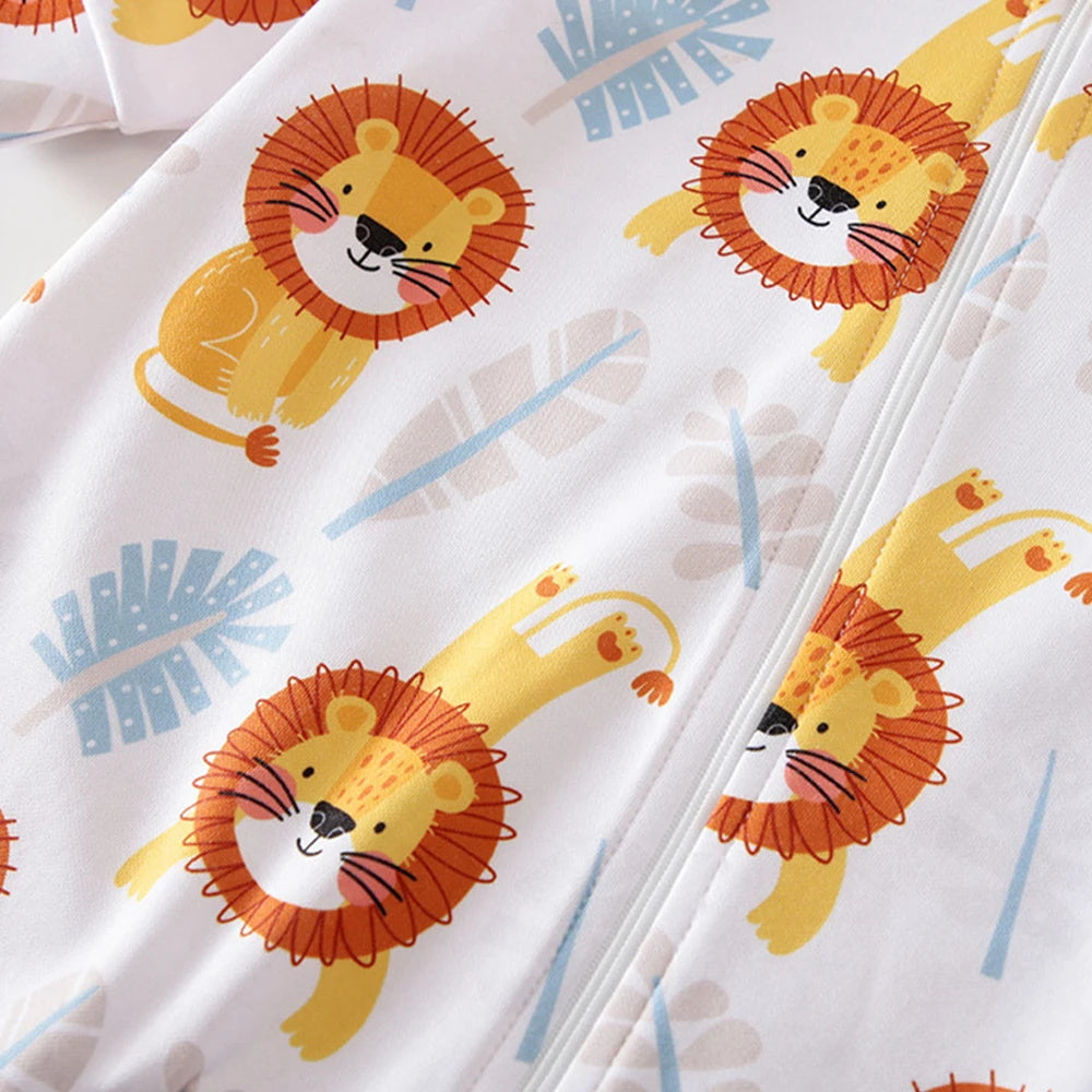 Casual Lion & Plant Printed Long Sleeve Zipper Baby Jumpsuit