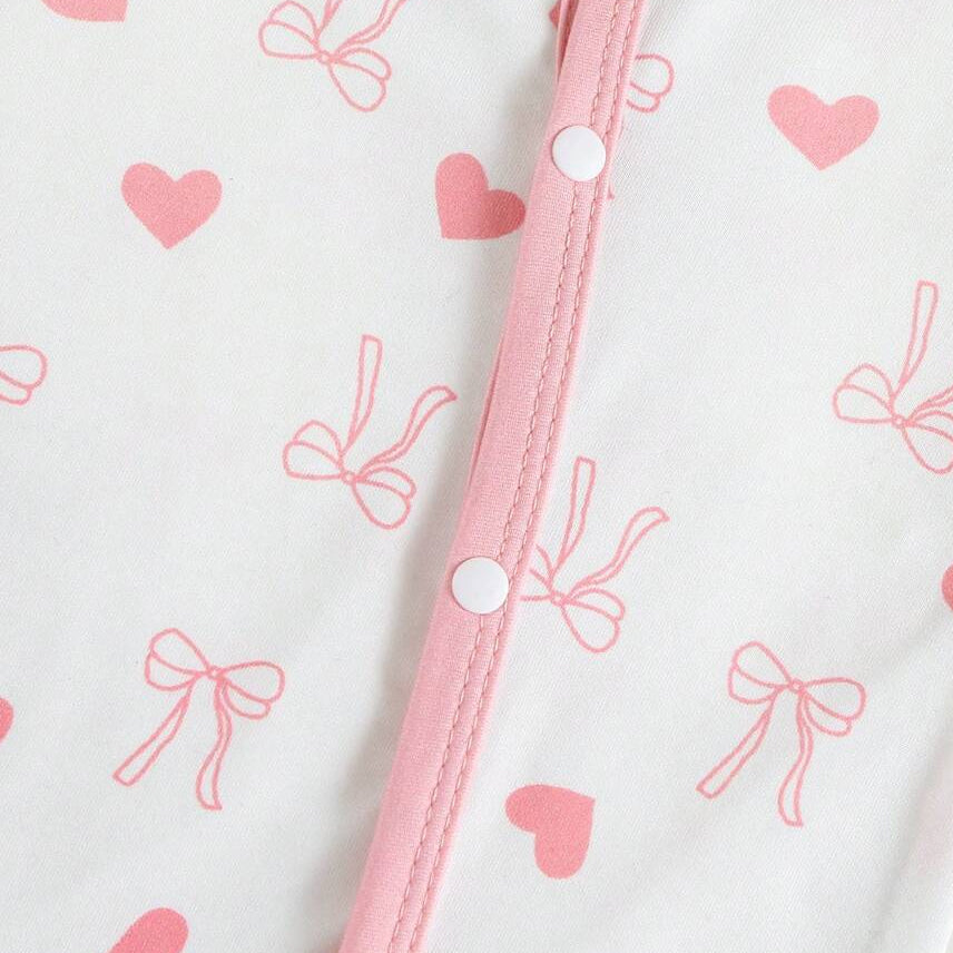 Casual Heart and Bow Print Long Sleeve Baby Jumpsuit