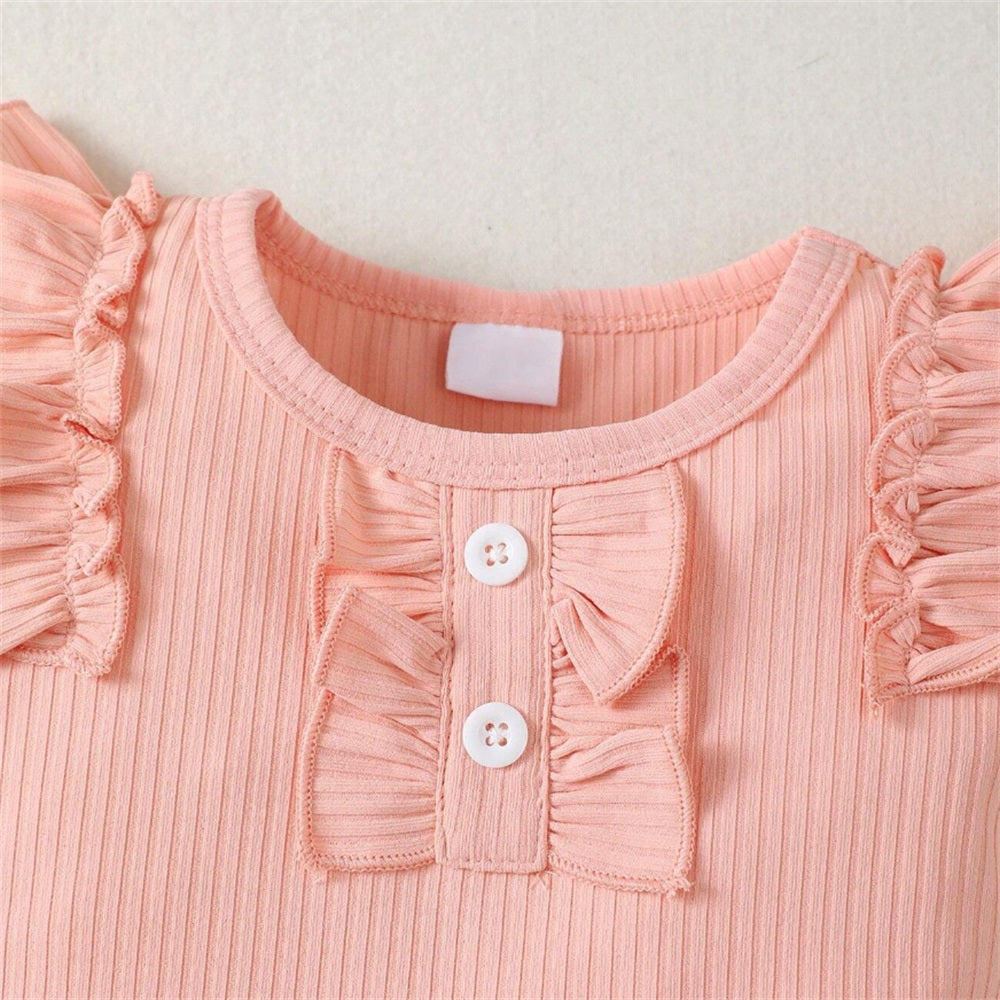 3PCS Summer Floral Printed Ruffled Short Sleeve Baby Set