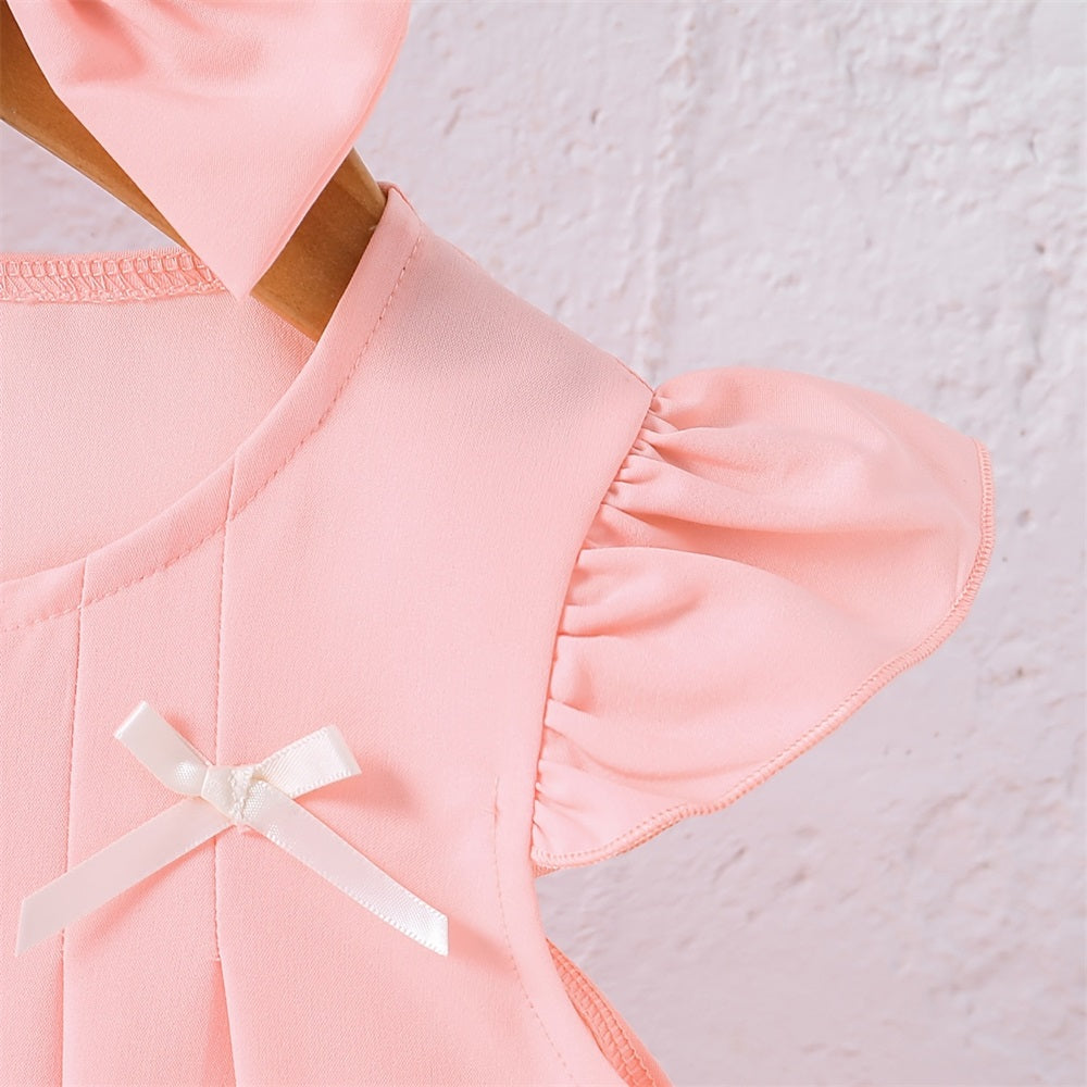 2PCS Lovely Solid Color Fly Sleeve Baby Jumpsuit