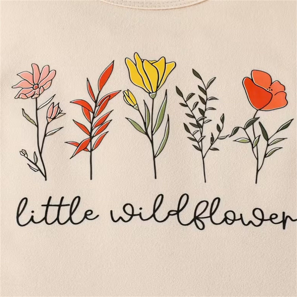 3PCS Stylish Cute Floral Print Long Sleeve Baby Girl Set