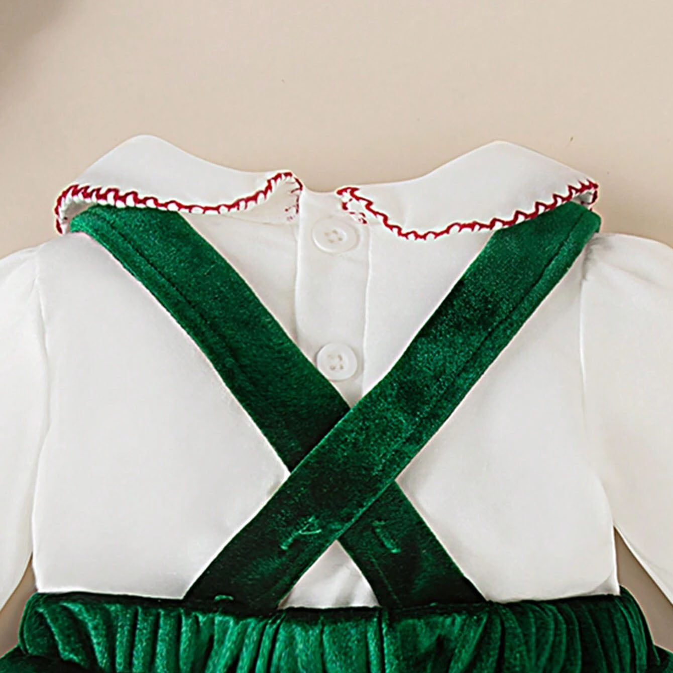 2PCS Christmas Solid Color Plaid Printed Velvet Baby Romper