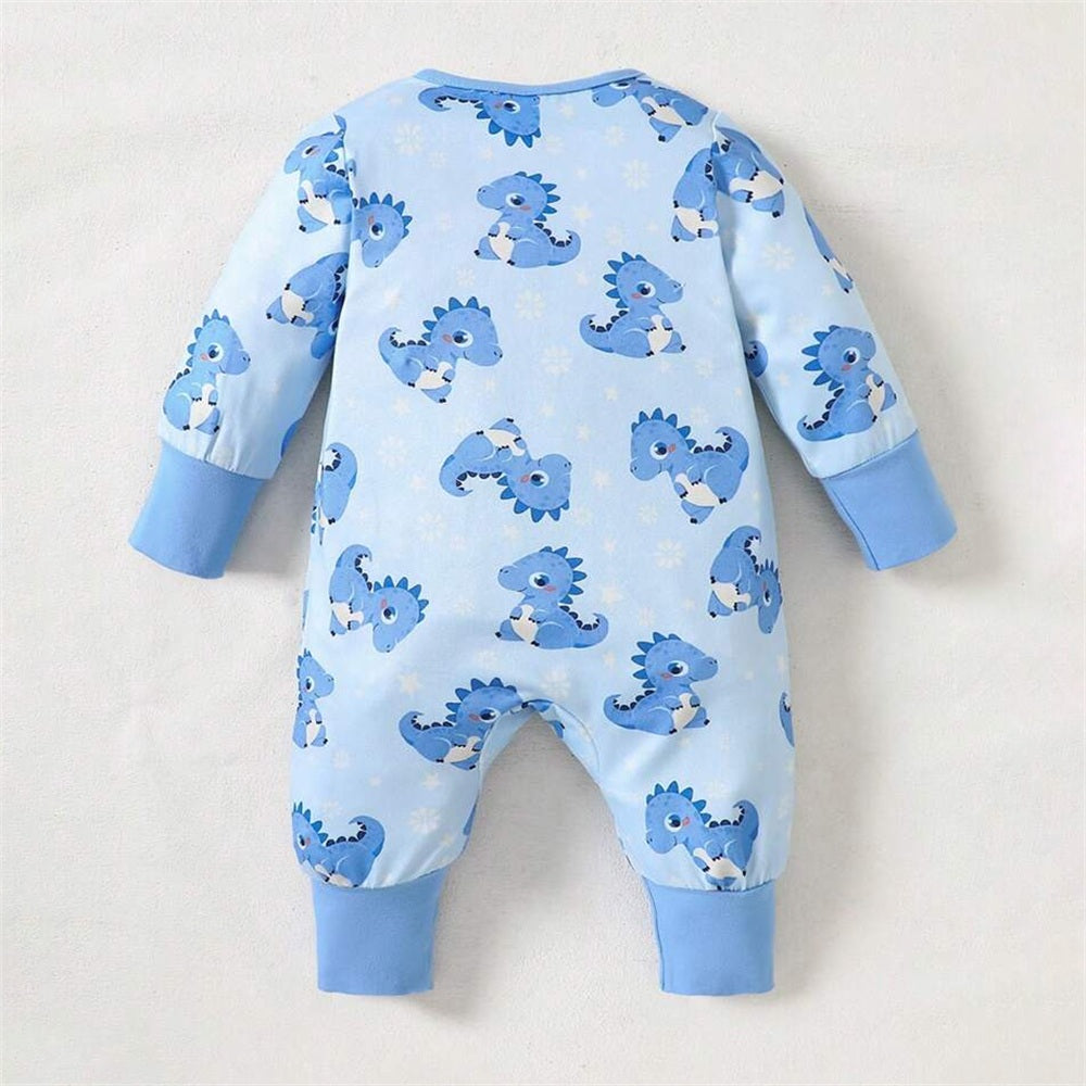 Casual Dinosaur Printed Long Sleeve Zipper Baby Boy Jumpsuit