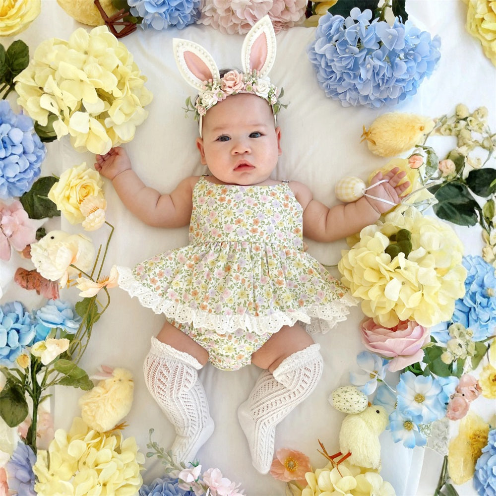 2PCS Pretty Floral Printed Sleeveless Baby Romper