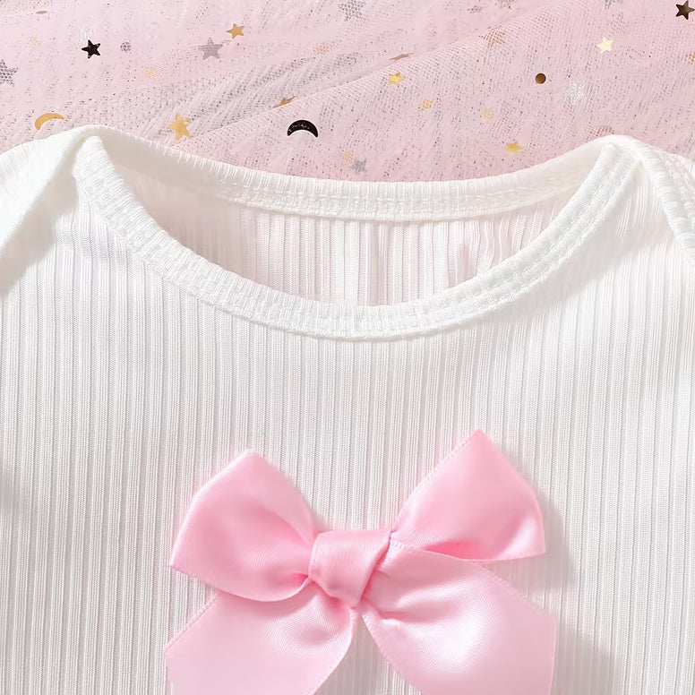 2PCS Casual Bowknot Decor Long Sleeve Baby Girl Set