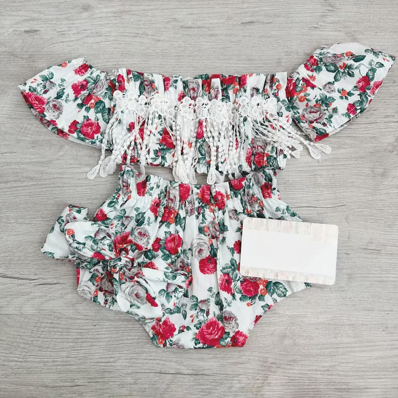 3PCS Adorable Floral Print Short Sleeve Baby Set