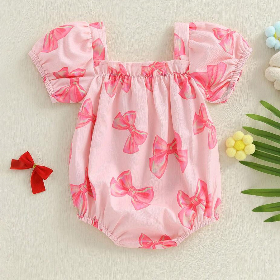 Casual Cow Printed Short Sleeve Baby Girl Romper