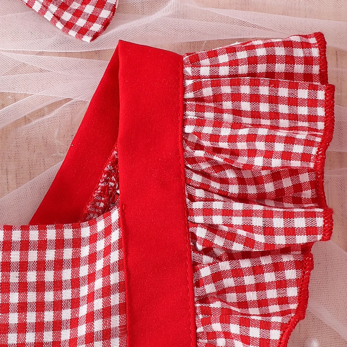 2PCS Sweet Cherry Plaid Printed Sleeveless Baby Romper