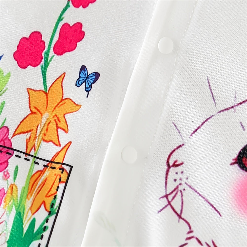 Lovely Rabbit Floral Print Flutter Sleeve Baby Jumpsuit