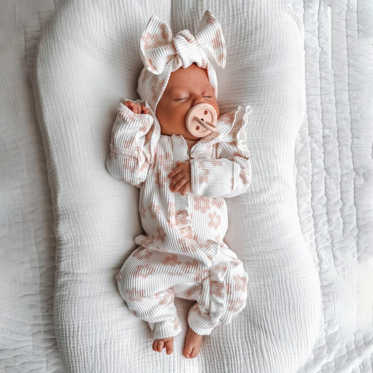 2PCS Pretty Floral Printed Ruffle Decor Long Sleeve Baby Jumpsuit