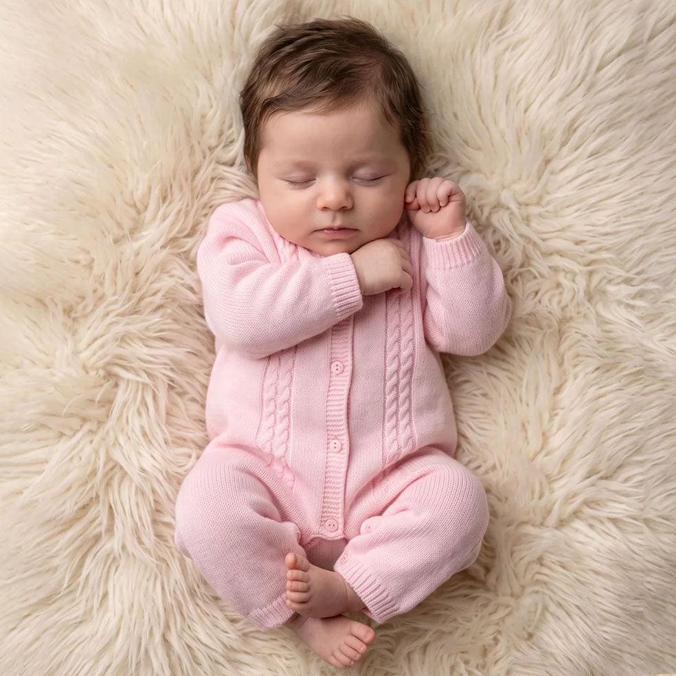 Classic Solid Color Knit Long Sleeve Baby Girl Jumpsuit