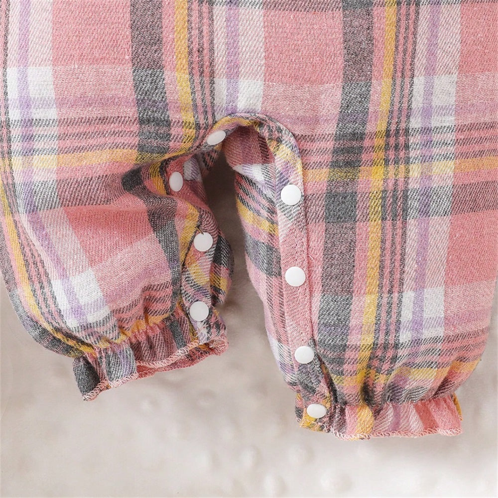 2PCS Sweet Plaid Print Ruffle Long Sleeve Baby Jumpsuit