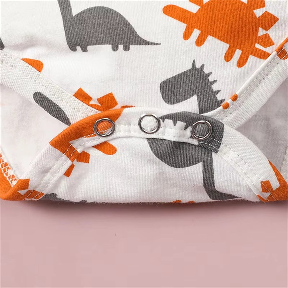 3PCS Casual Cartoon Dinosaur Print Long Sleeve Baby Set
