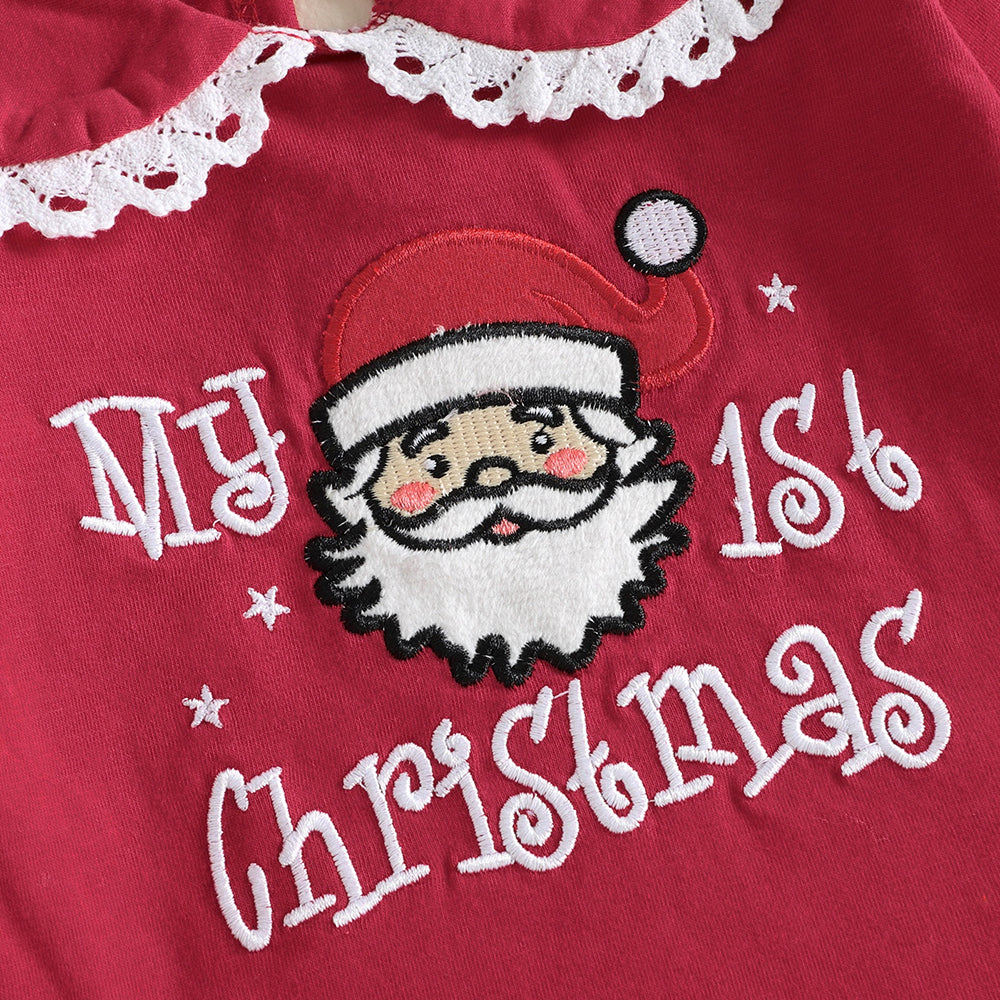3PCS My 1st Christmas Santa Claus Embroidered Plaid Printed Baby Set