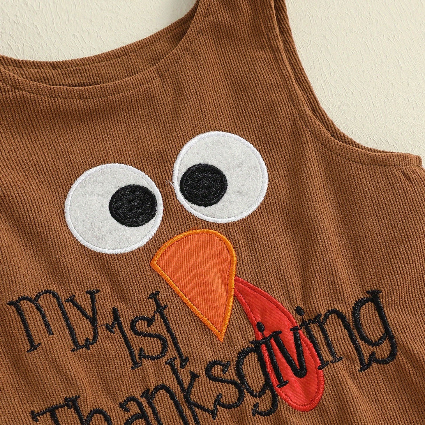 3PCS My 1st Thanksgiving Letter Turkey Print Overalls Baby Set