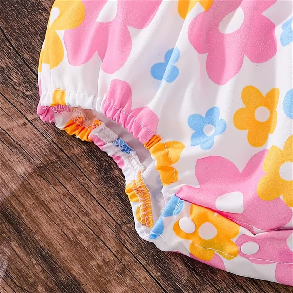 Cute Floral Printed Bow Fly Sleeve Baby Romper