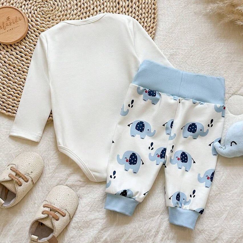 2PCS Cute Be Brave Letter Elephant Print Long Sleeve Baby Set