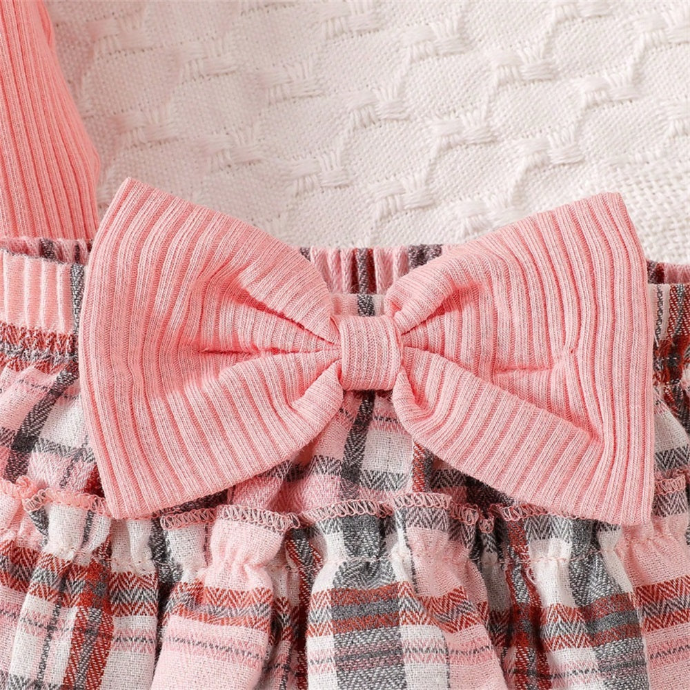 3PCS Mama Is My Bestie Letter Printed Plaid Short Sleeve Baby Set