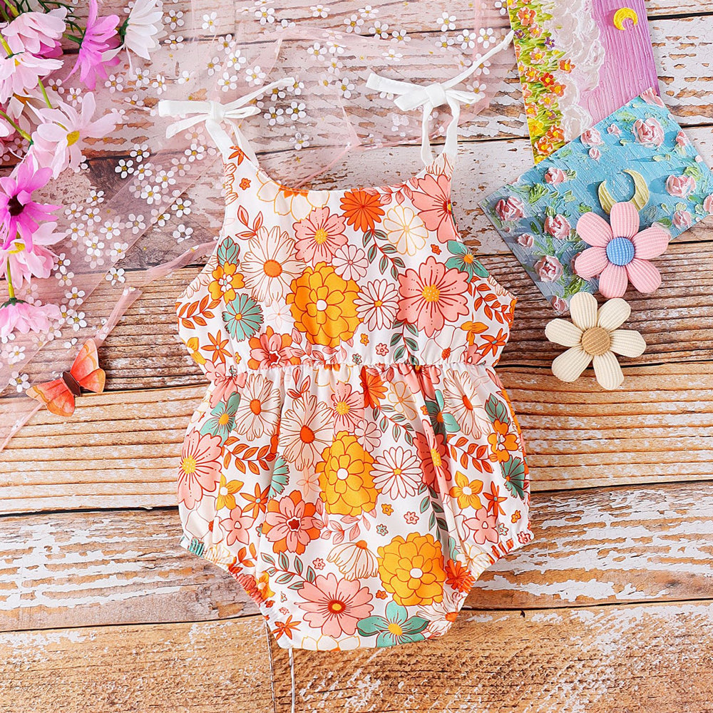 Summer Multicolor Floral Print Sleeveless Baby Romper