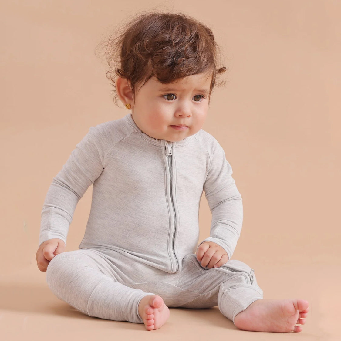 Comfy Solid Color Zipper Bamboo Viscose Baby Jumpsuit