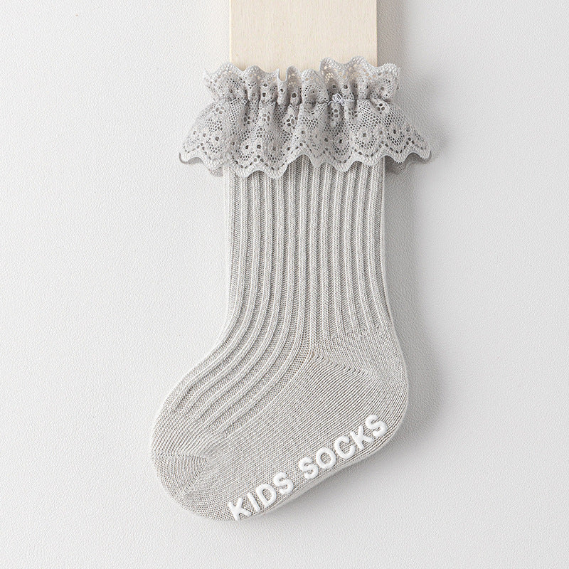 Cute Ribbed Lace Ruffle Mid Calf Baby Socks