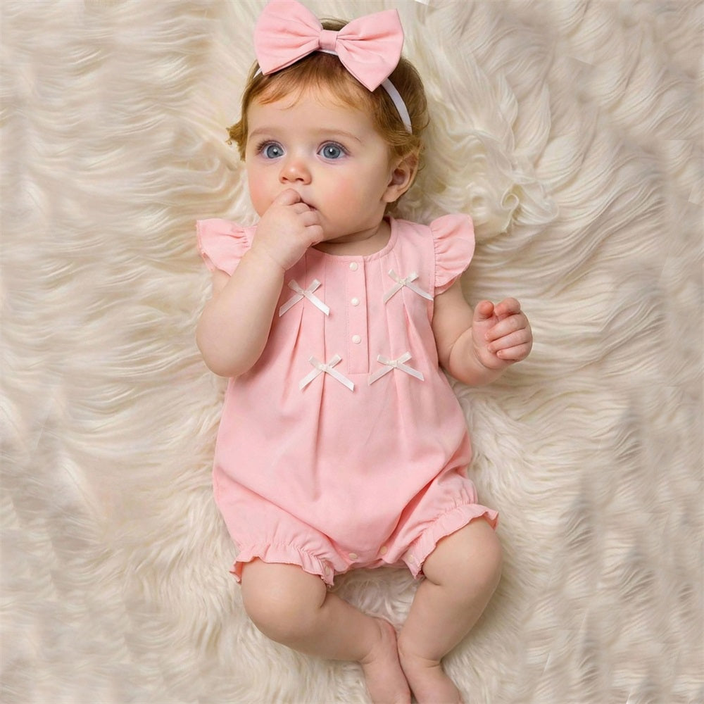 2PCS Lovely Solid Color Fly Sleeve Baby Jumpsuit