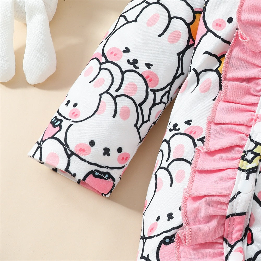 2PCS Adorable Rabbit Frill Trim Long Sleeve Baby Jumpsuit
