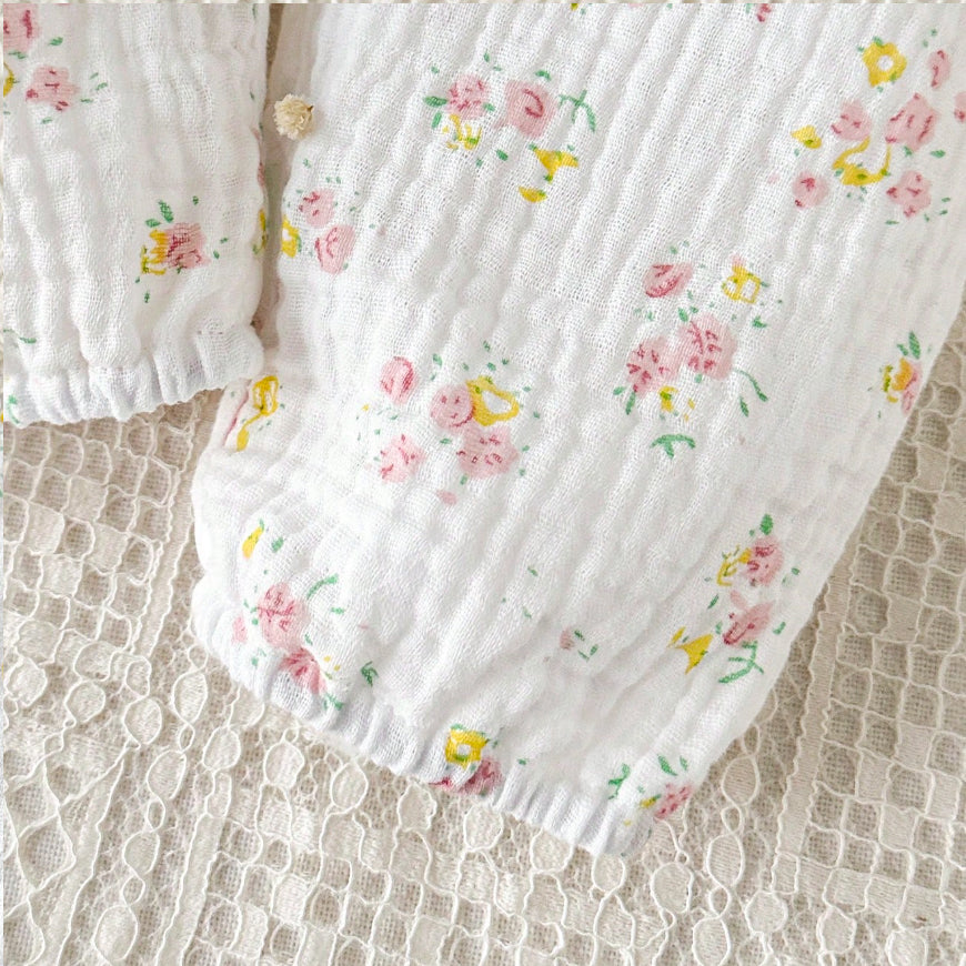 2PCS Cheerful Floral Print Long Sleeve Baby Jumpsuit