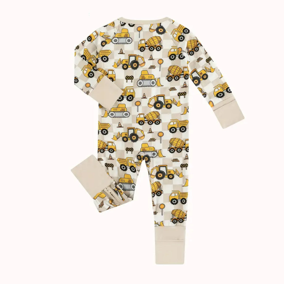 Excavator Printed Zipper Bamboo Viscose Baby Jumpsuit