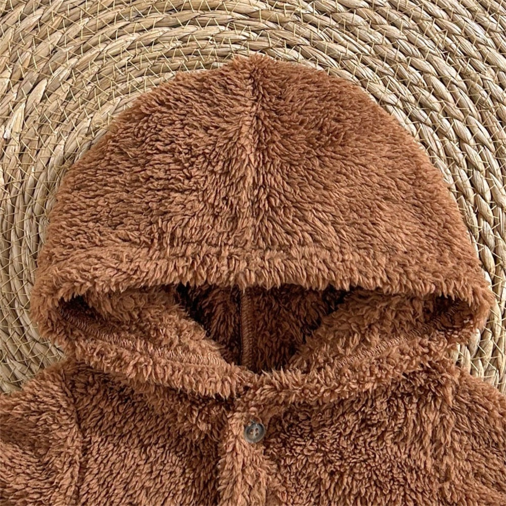 2PCS Cute Fox Print Plush Long Sleeve Baby Hooded Set