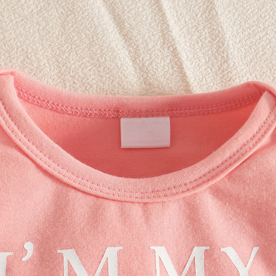 3PCS Daddy's Girl Mommy's World Letter Print Floral Appliqué Baby Set