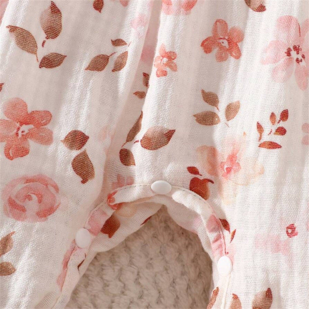Classy Floral Printed Ruffle Long Sleeve Baby Jumpsuit