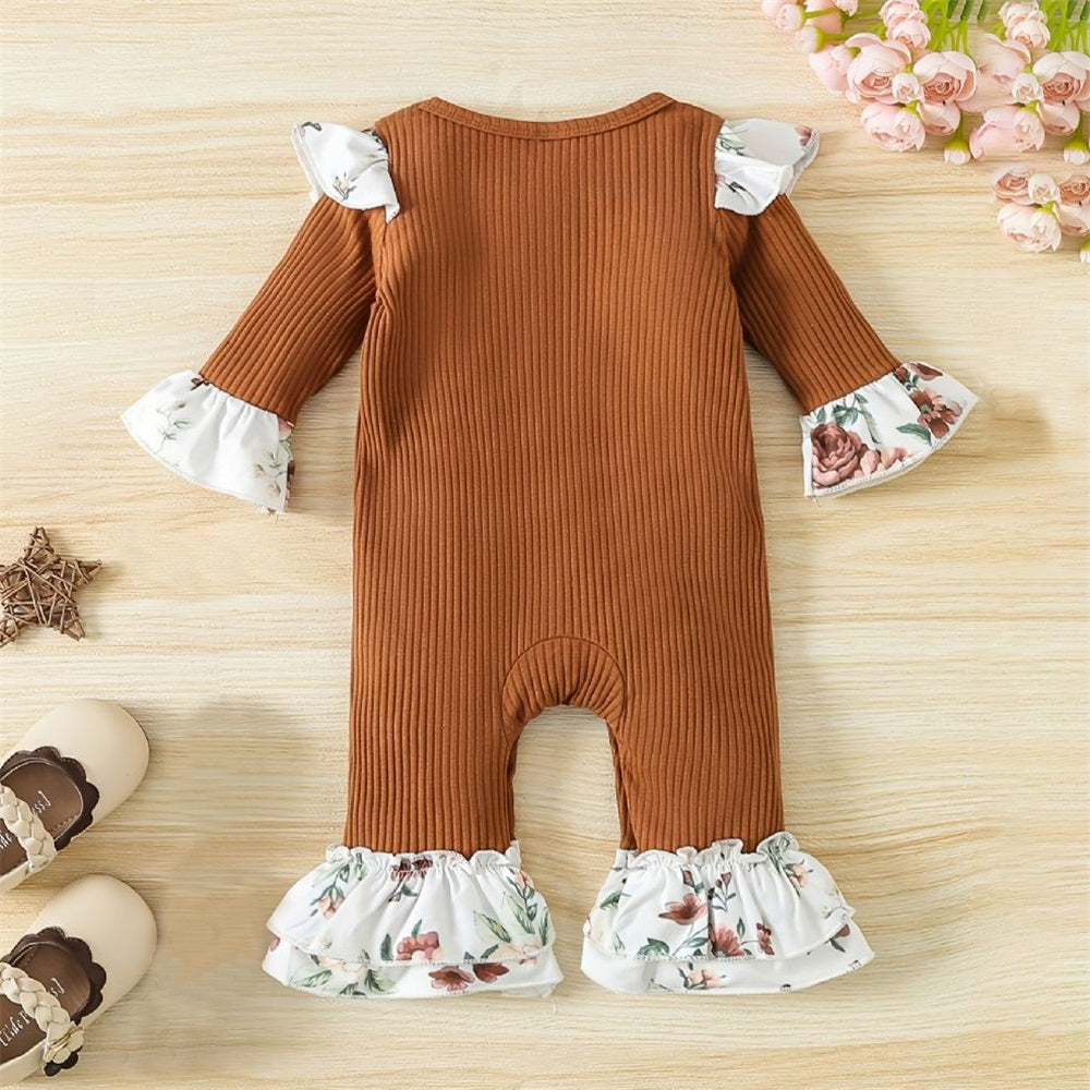 Little Miss Sassy Pants Letter Floral Print Long Sleeve Baby Jumpsuit